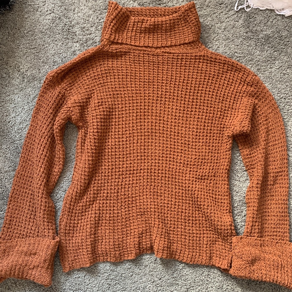 Brown Waffle Knit Turtleneck Sweater